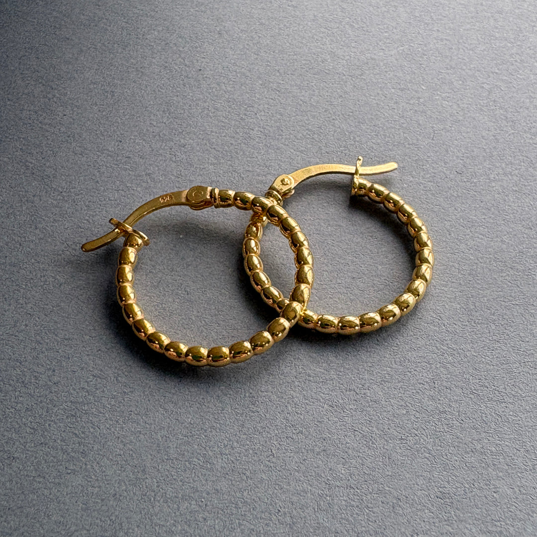 Medium Beaded Hoops Earrings - Silver