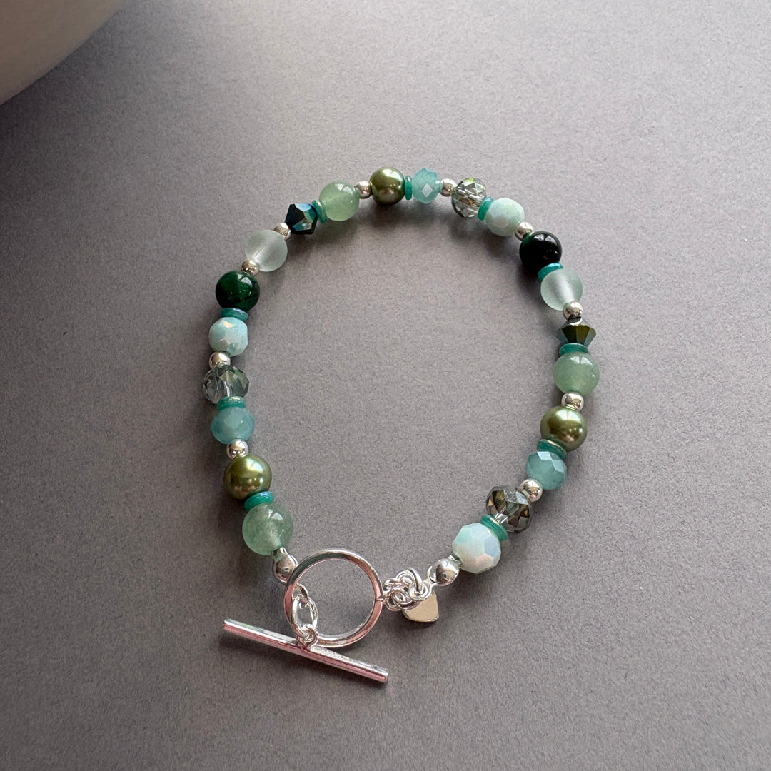Handcrafted Crystal & Semi_Precious Bead Bracelet - Green