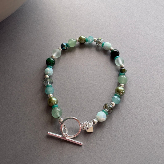 Handcrafted Crystal & Semi_Precious Bead Bracelet - Green
