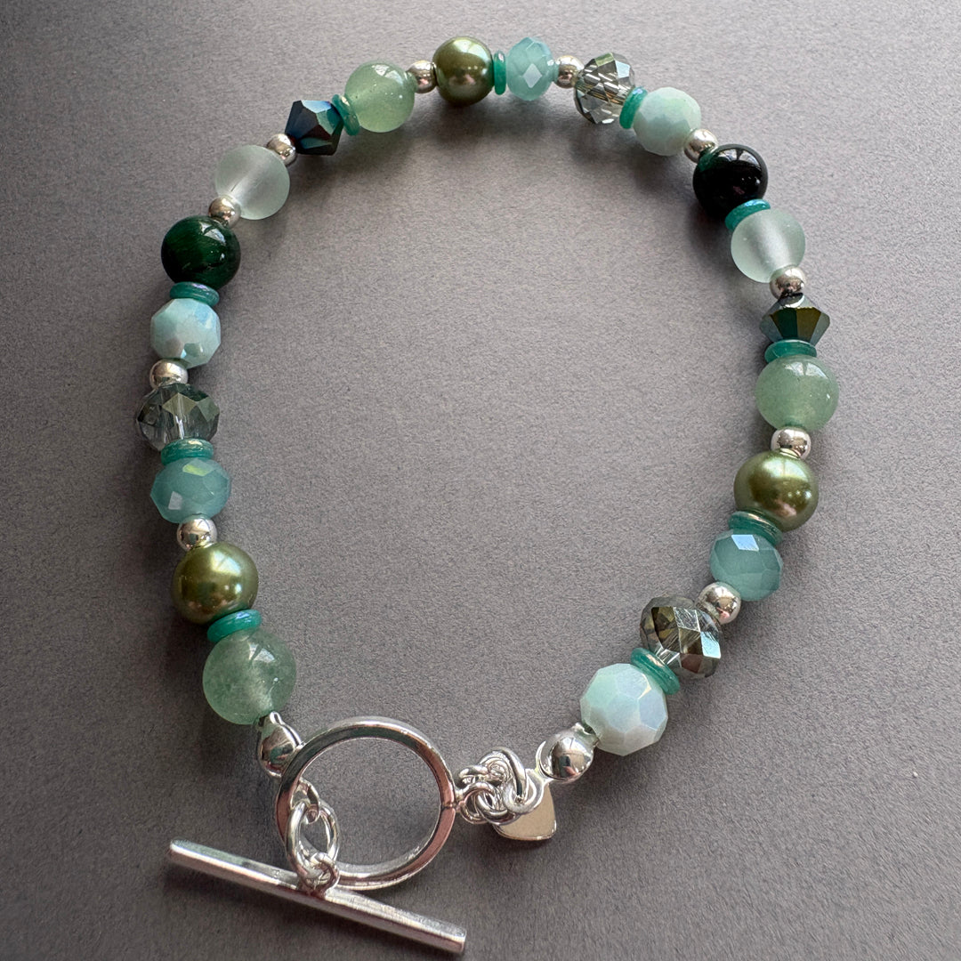 Handcrafted Crystal & Semi_Precious Bead Bracelet - Green
