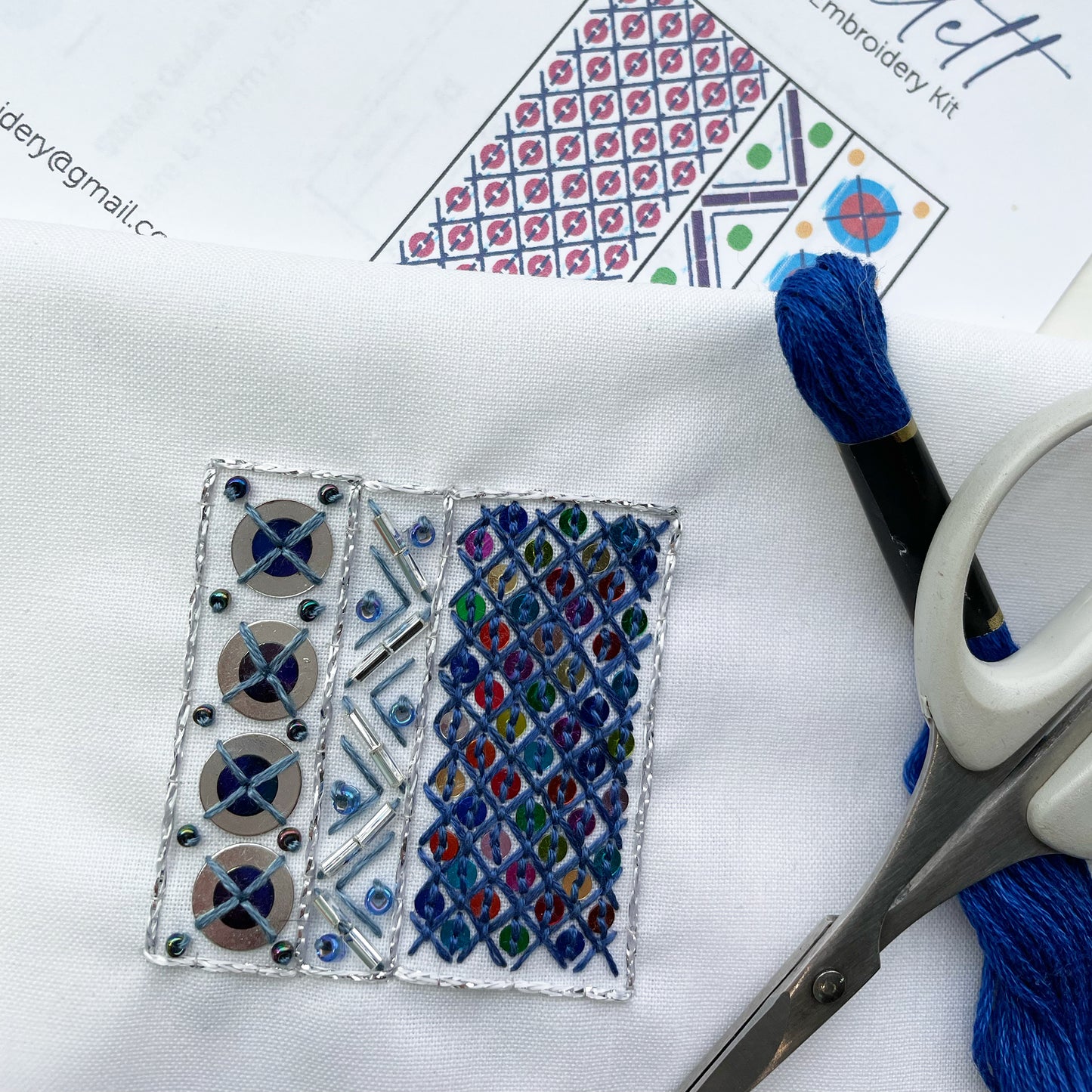 Charming Blue & Rainbow Bead Embroidery Kit – DIY Jewellett Hand-Stitched Beadwork for Beautiful Textile Art