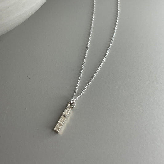 Sterling silver hammered bark texture dainty bar necklace