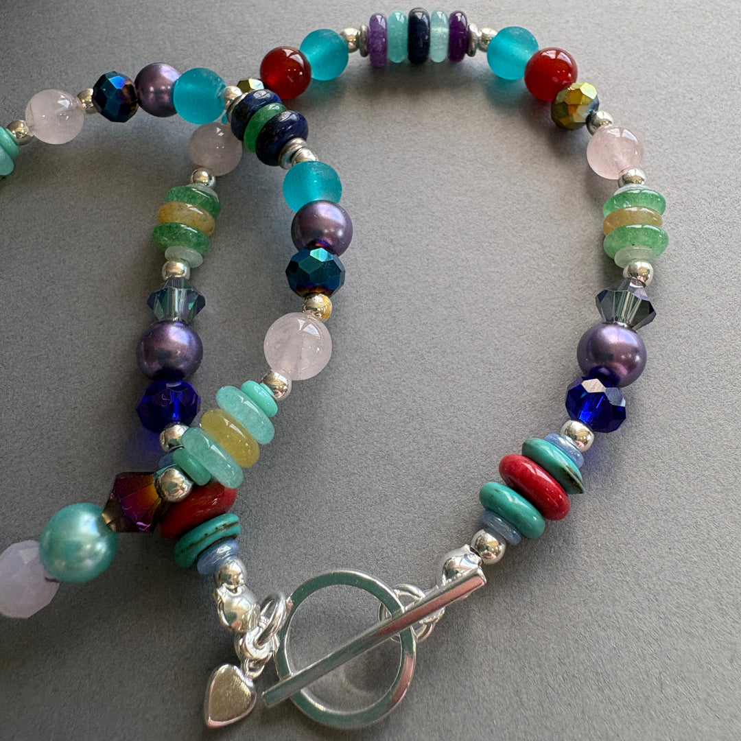 Unique Handmade Gemstone & Sterling Silver Bracelet - Rainbow