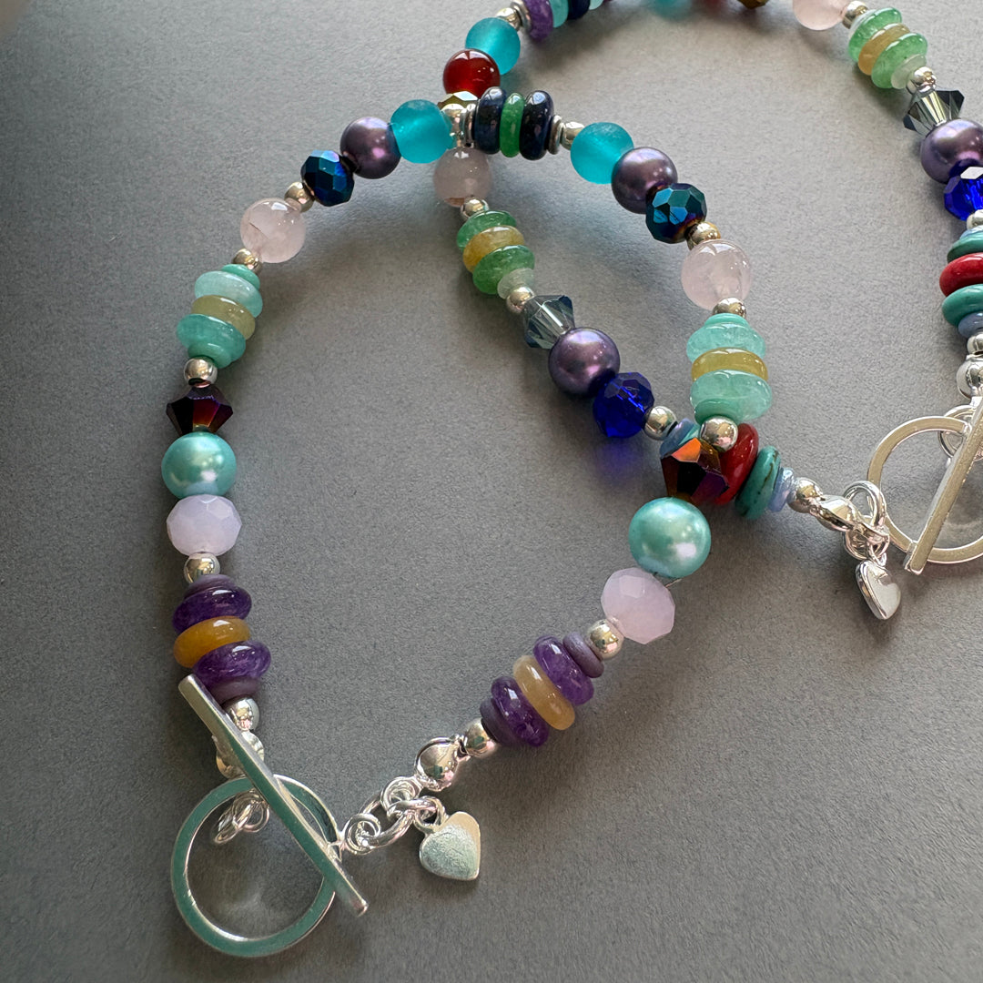 Unique Handmade Gemstone & Sterling Silver Bracelet - Rainbow