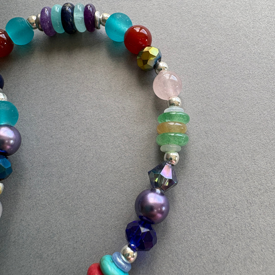 Unique Handmade Gemstone & Sterling Silver Bracelet - Rainbow
