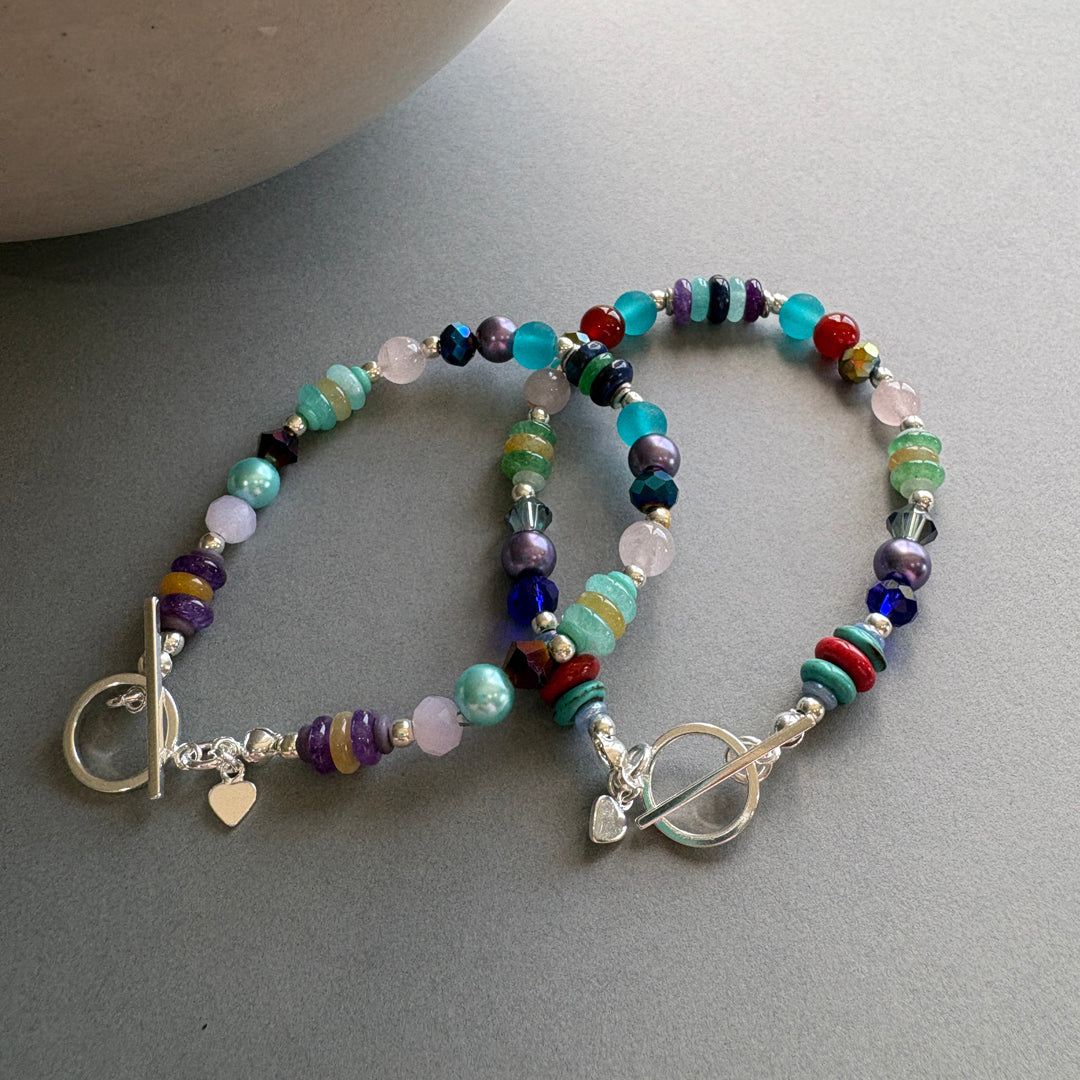 Unique Handmade Gemstone & Sterling Silver Bracelet - Rainbow