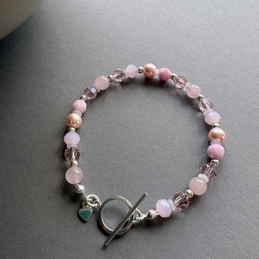 Semi_Precious Stone Bracelet with Sterling Silver Accents - Pink
