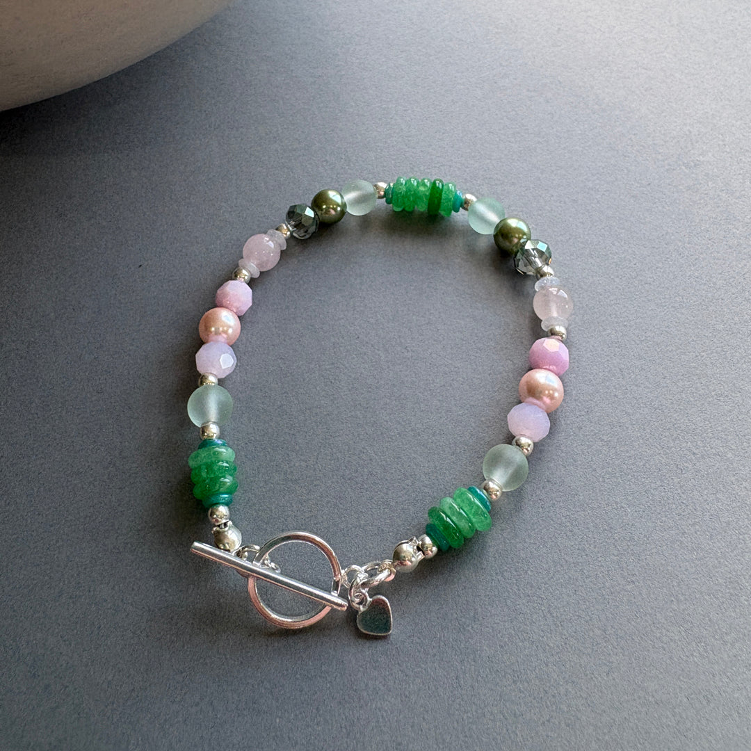 Unique Semi_Precious Crystal Bracelet - Pink & Green