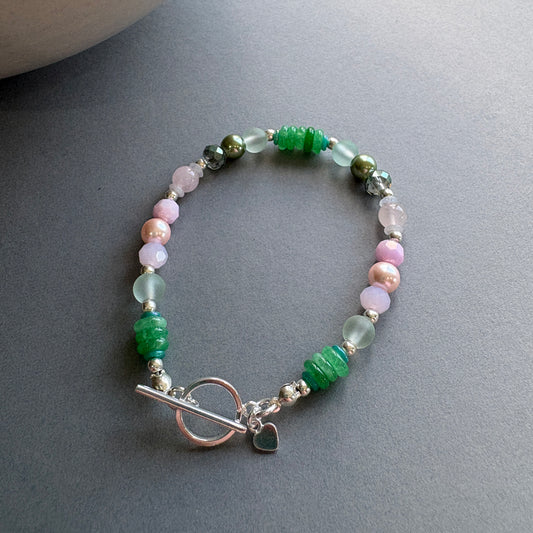 Unique Semi_Precious Crystal Bracelet - Pink & Green