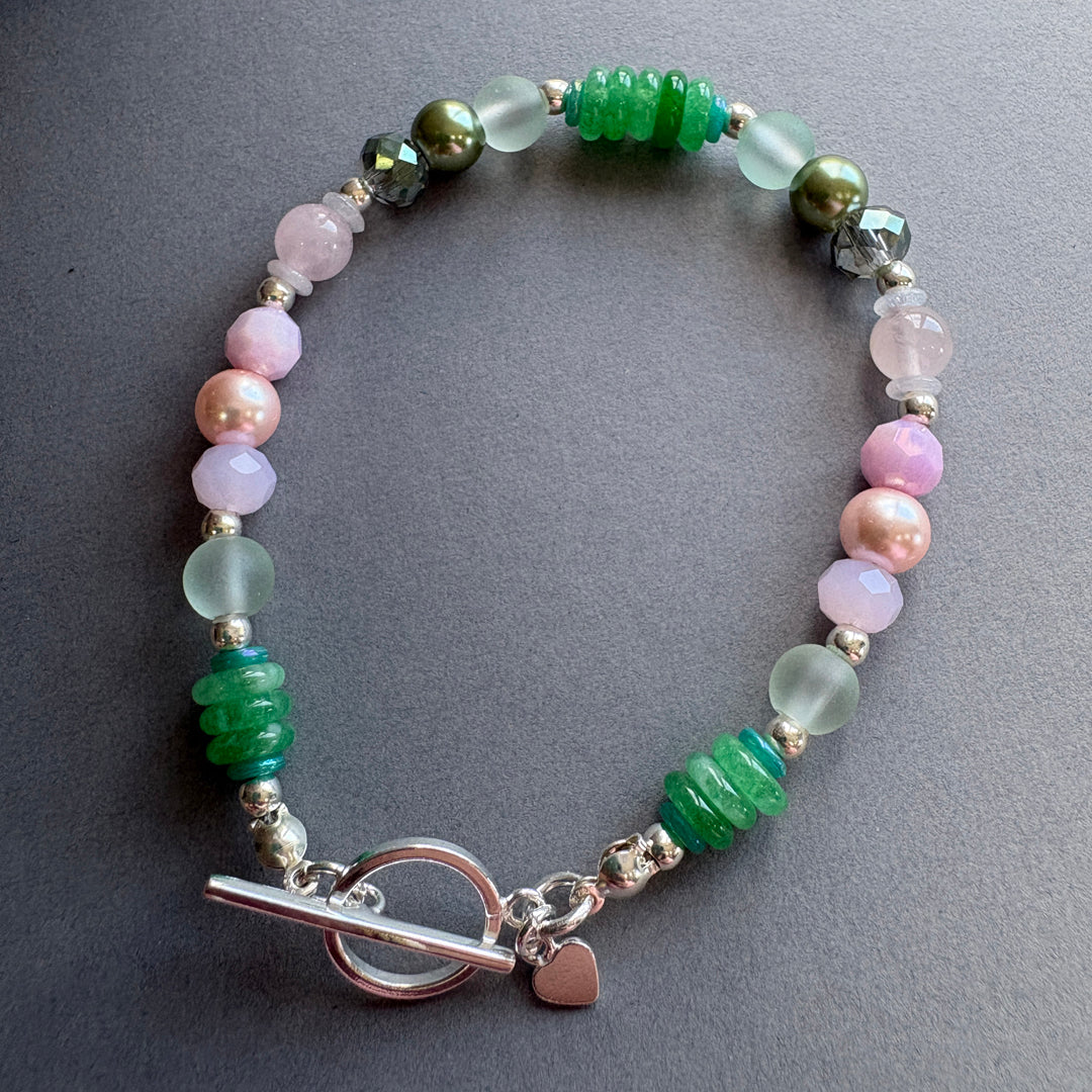 Unique Semi_Precious Crystal Bracelet - Pink & Green