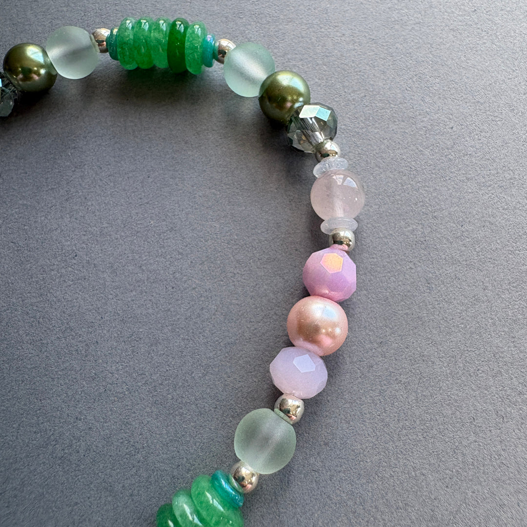 Unique Semi_Precious Crystal Bracelet - Pink & Green