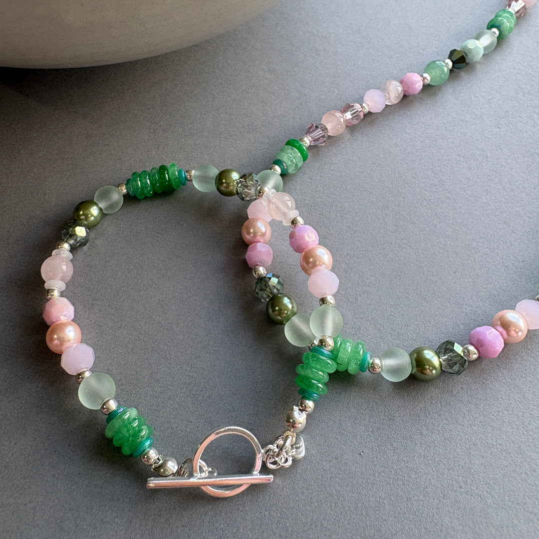 Unique Semi_Precious Crystal Bracelet - Pink & Green