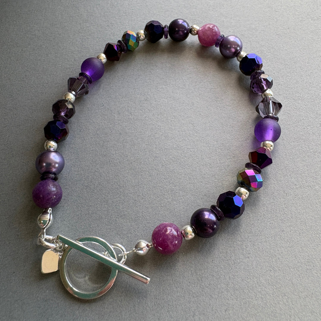 Unique Mixed_Gemstone Bracelet with Silver Details - Purple