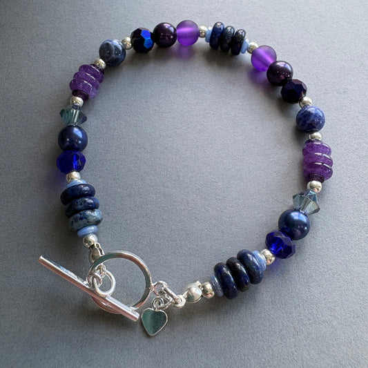 Semi_Precious Bead Bracelet with Faceted Crystal Sparkle - Purple & Blue