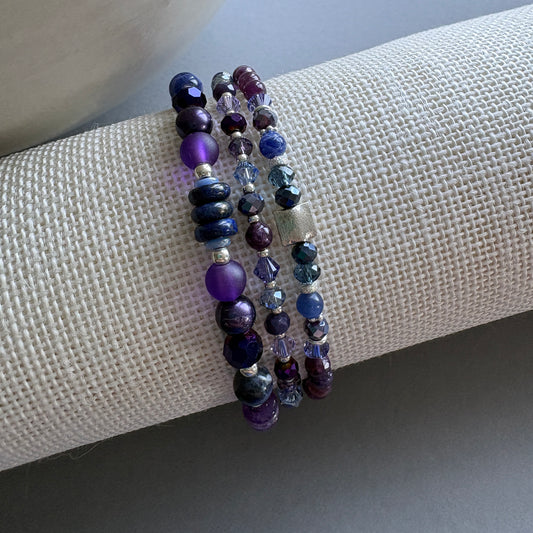 Handmade Semi Precious Bracelet set with Sterling Silver highlights - Purple and Blue