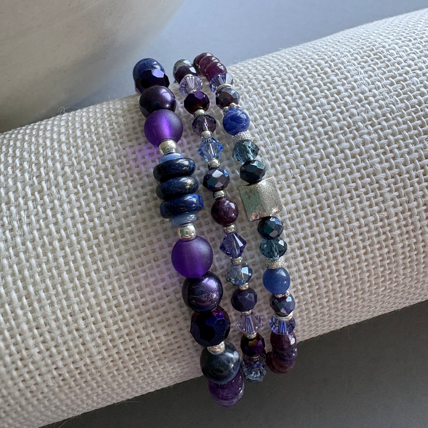 Handmade Semi Precious Bracelet set with Sterling Silver highlights - Purple and Blue