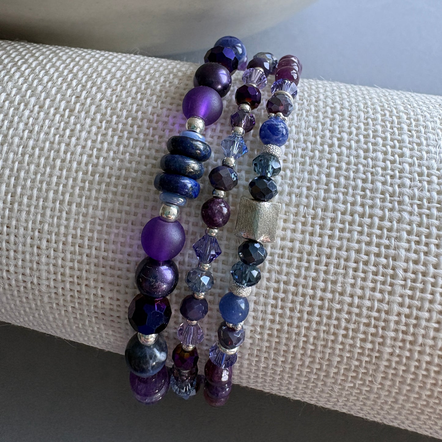 Handmade Semi Precious Bracelet set with Sterling Silver highlights - Purple and Blue
