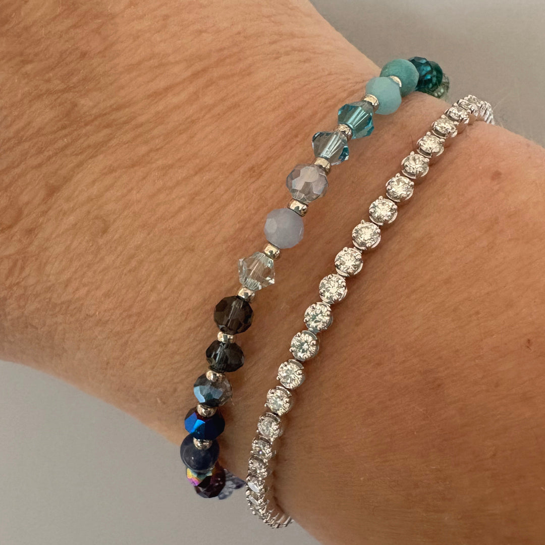 Colourful Handmade Rainbow Bead Bracelet with Sterling Silver Clasp and Heart Charm Detail | Gift for Her