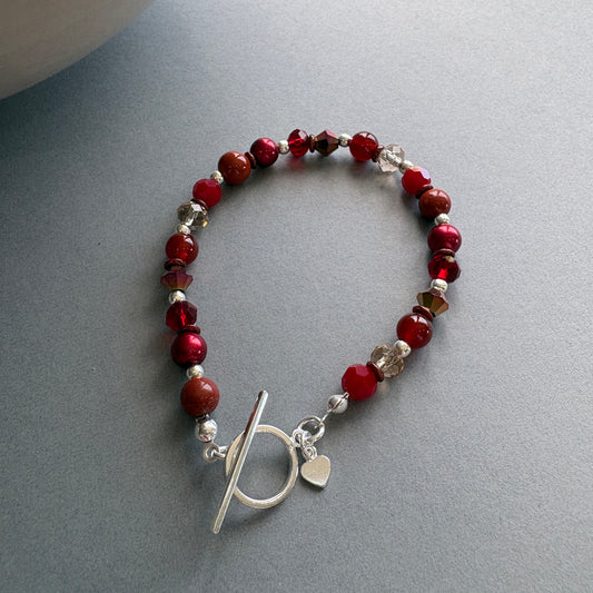Unique Handmade Bracelet with Gemstones & Crystal - Red