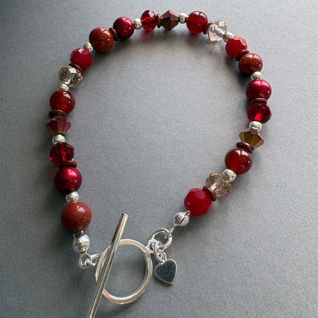 Unique Handmade Bracelet with Gemstones & Crystal - Red