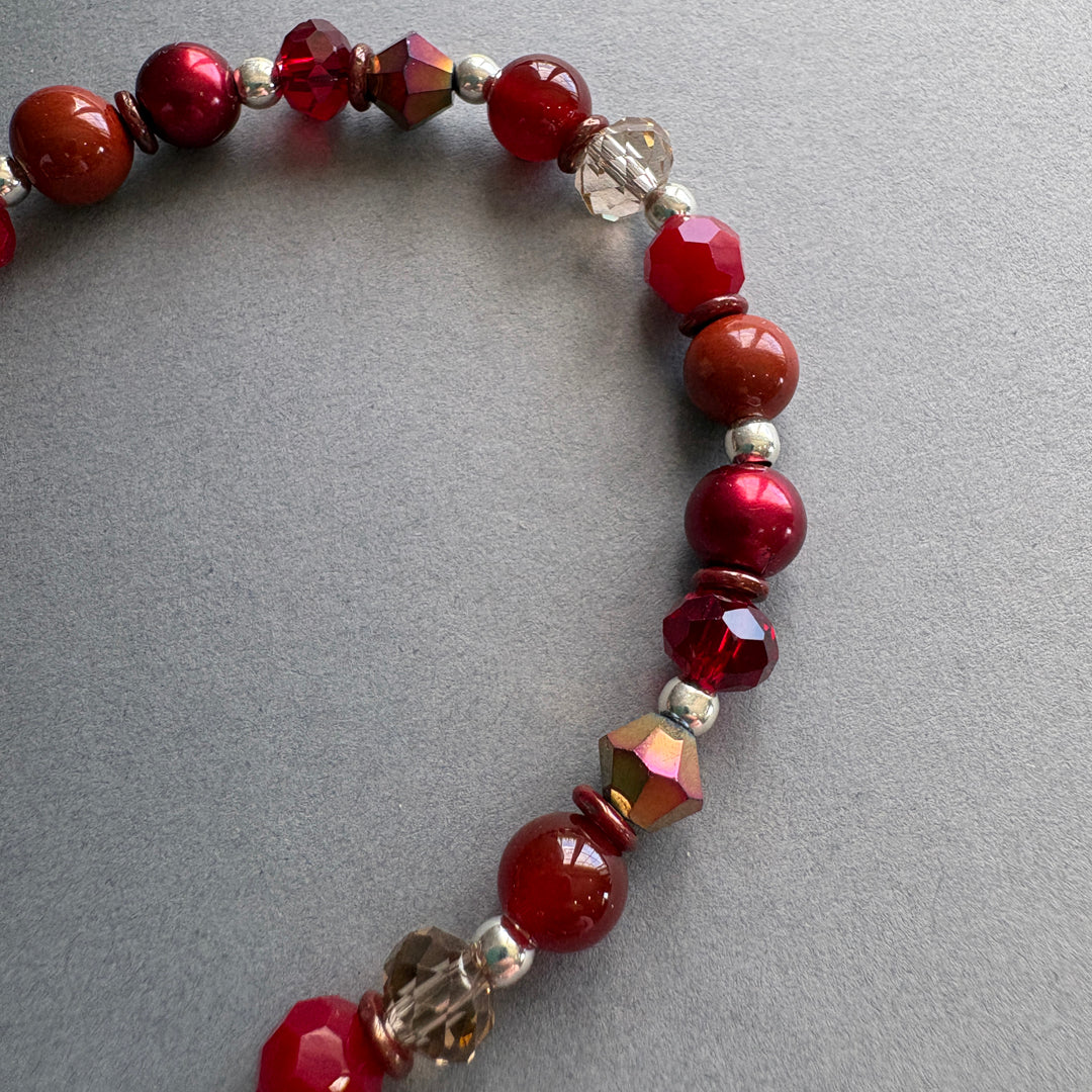 Unique Handmade Bracelet with Gemstones & Crystal - Red