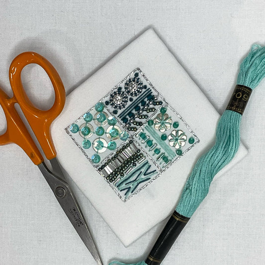 Elegant Aqua & Silver Bead Embroidery Kit – Jewellett DIY Hand-Stitched Beadwork for Exquisite Textile Art