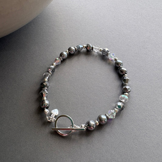 Unique Gemstone & Crystal Bead Bracelet - Silver