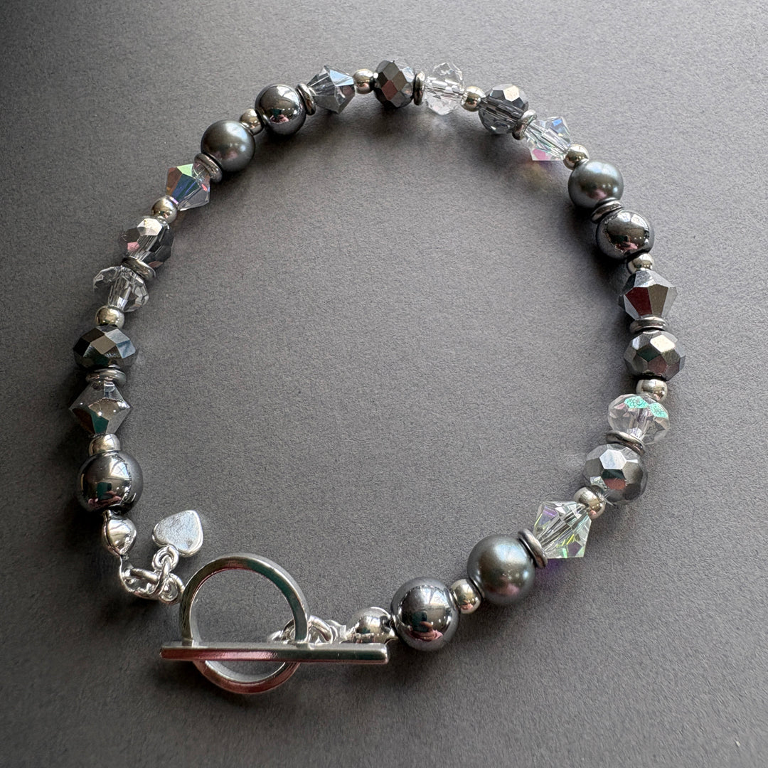 Unique Gemstone & Crystal Bead Bracelet - Silver