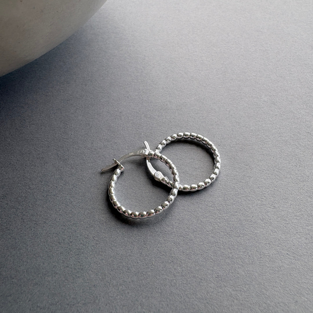 Medium Beaded Hoops Earrings - Silver