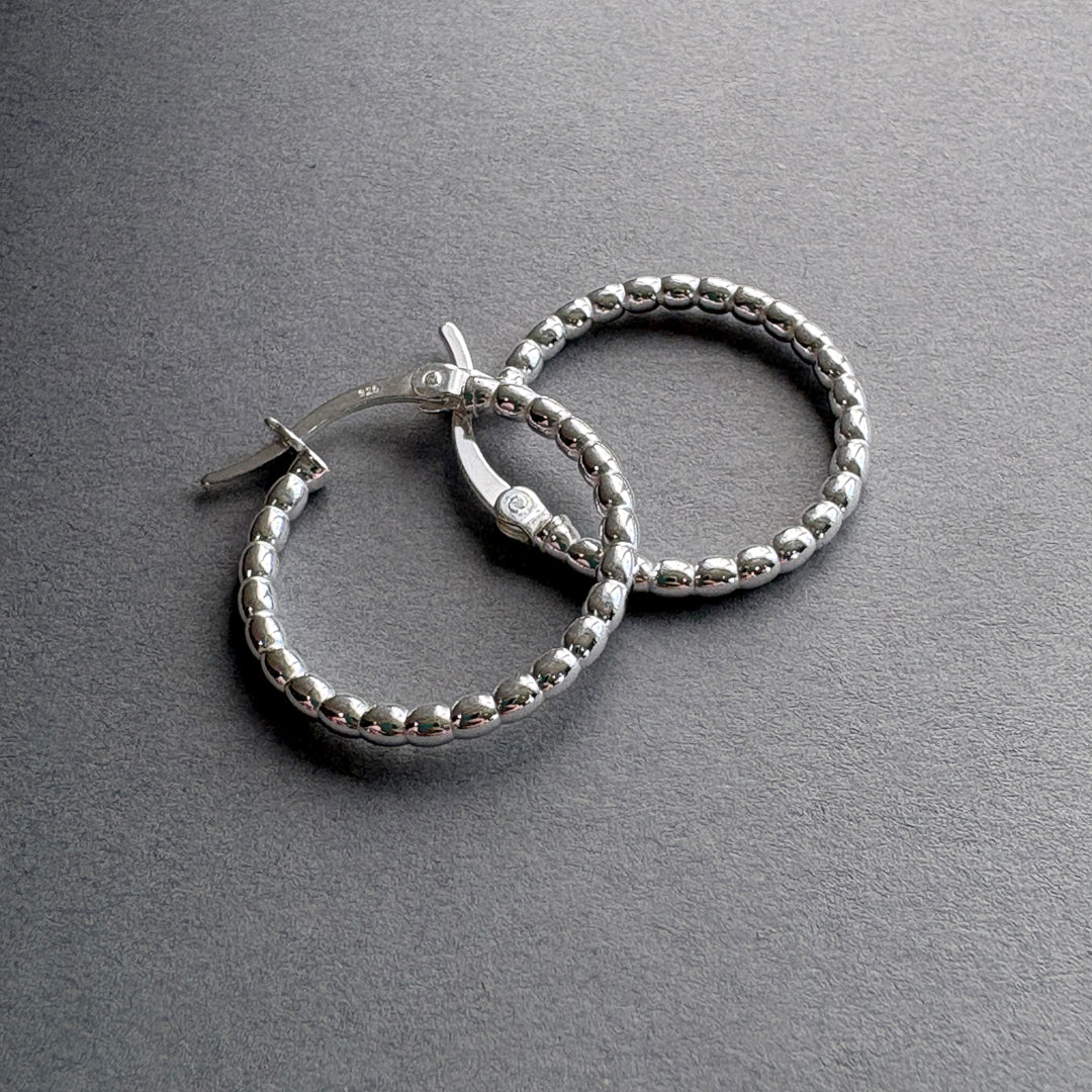 Medium Beaded Hoops Earrings - Silver