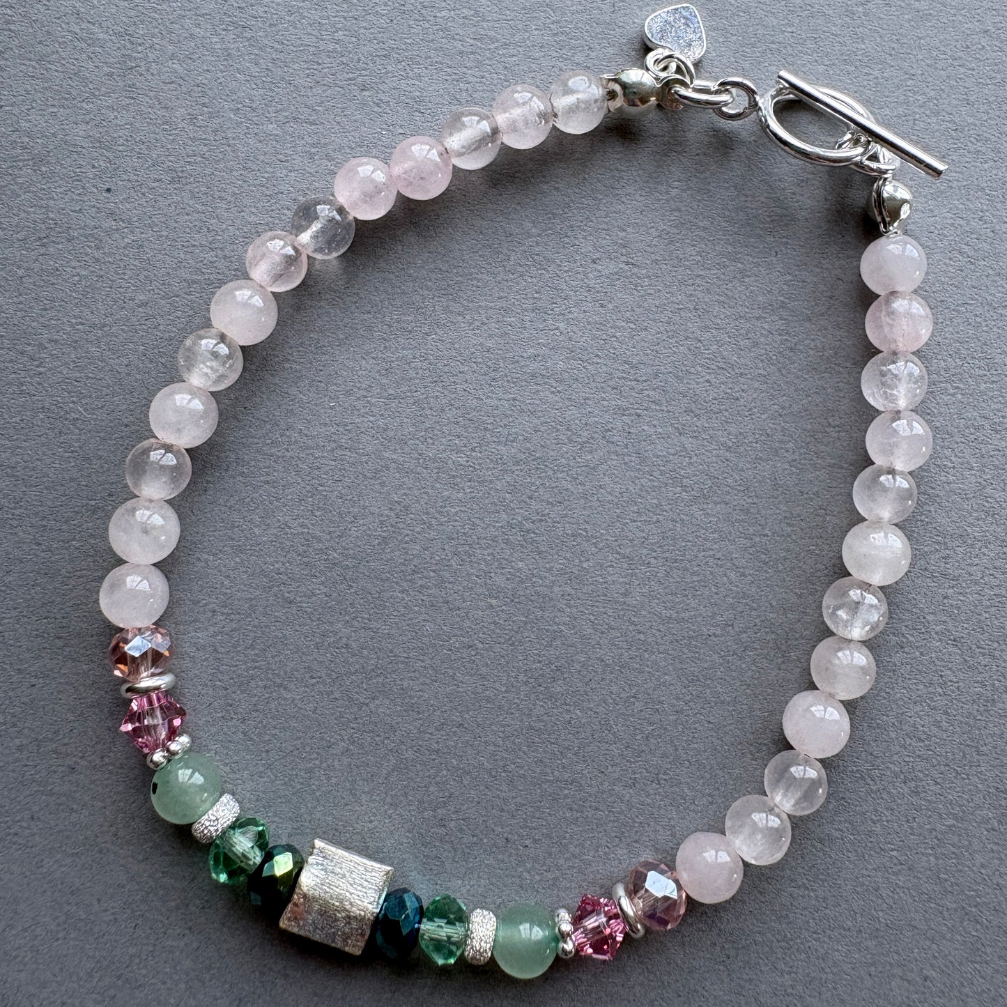 Co‑ordinated Gemstone Bracelet Trio with Silver Details - Green and Pink