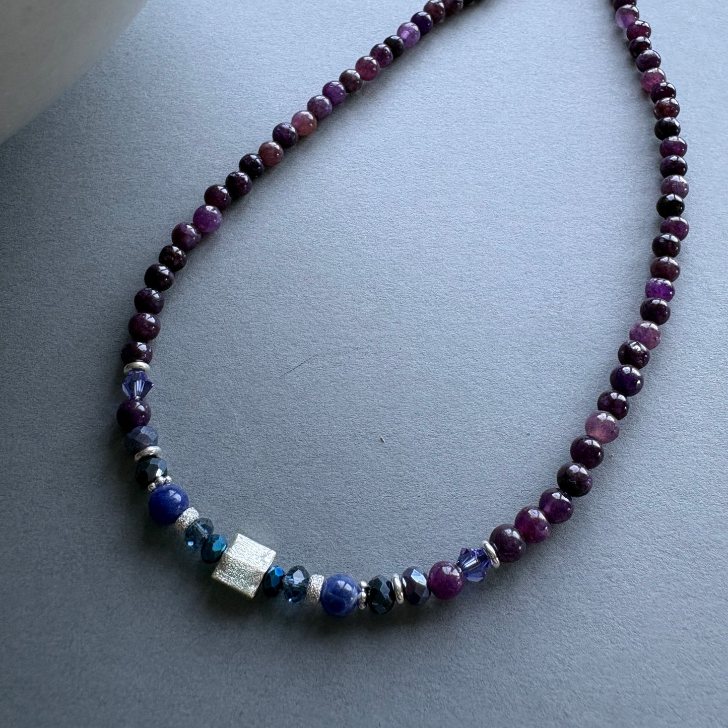 Colourful Semi Precious Beaded Necklace with Sterling Silver Details - Purple-Blue
