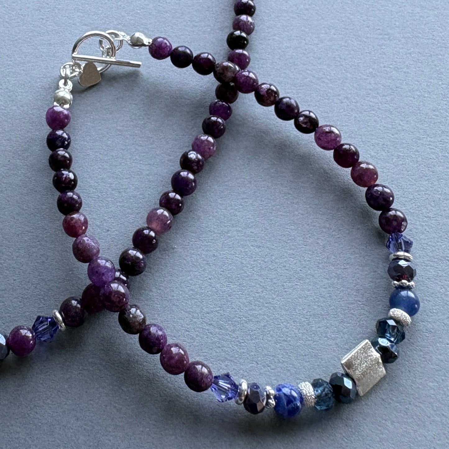 Colourful Semi Precious Beaded Bracelet with Sterling Silver Details - Purple-Blue