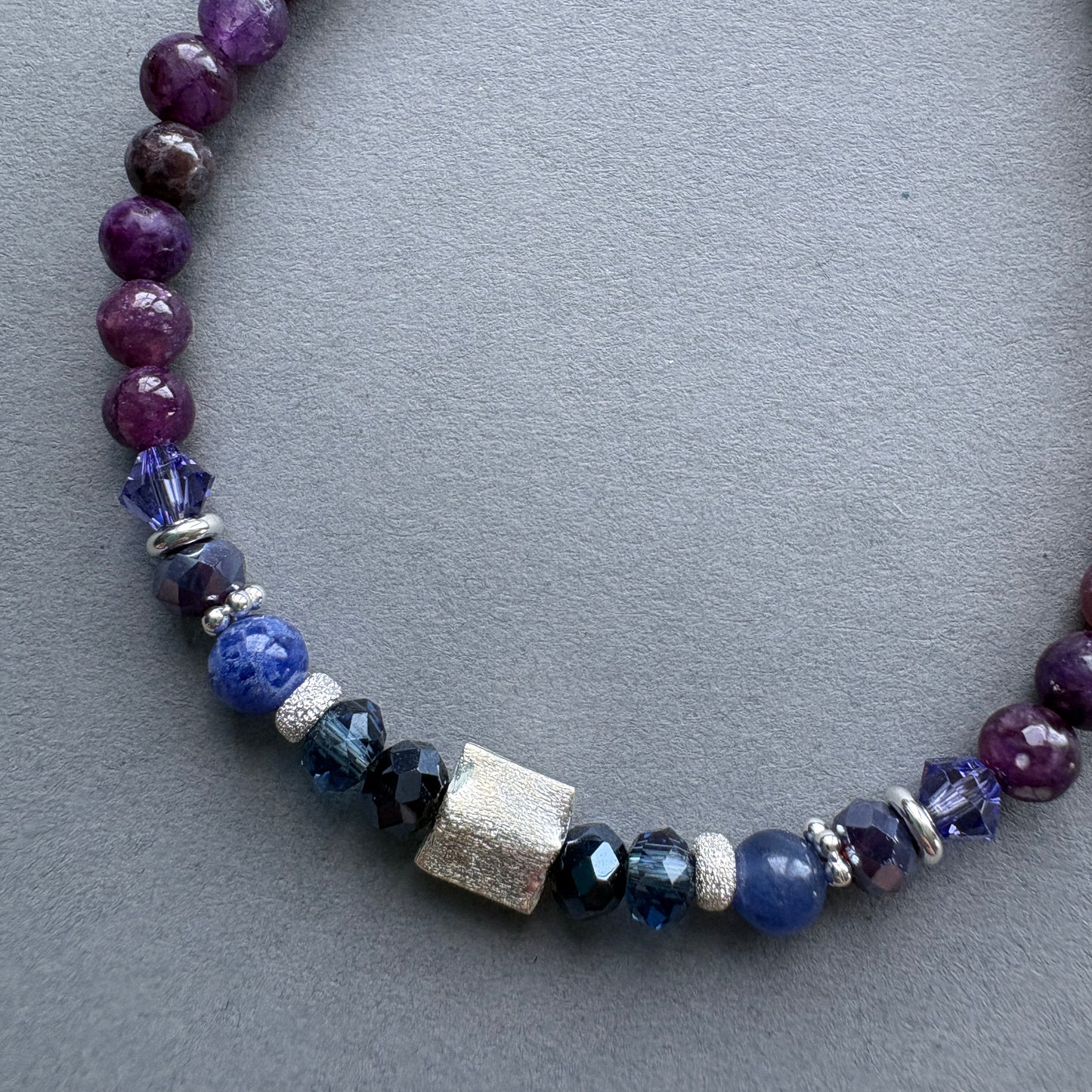 Colourful Semi Precious Beaded Bracelet with Sterling Silver Details - Purple-Blue