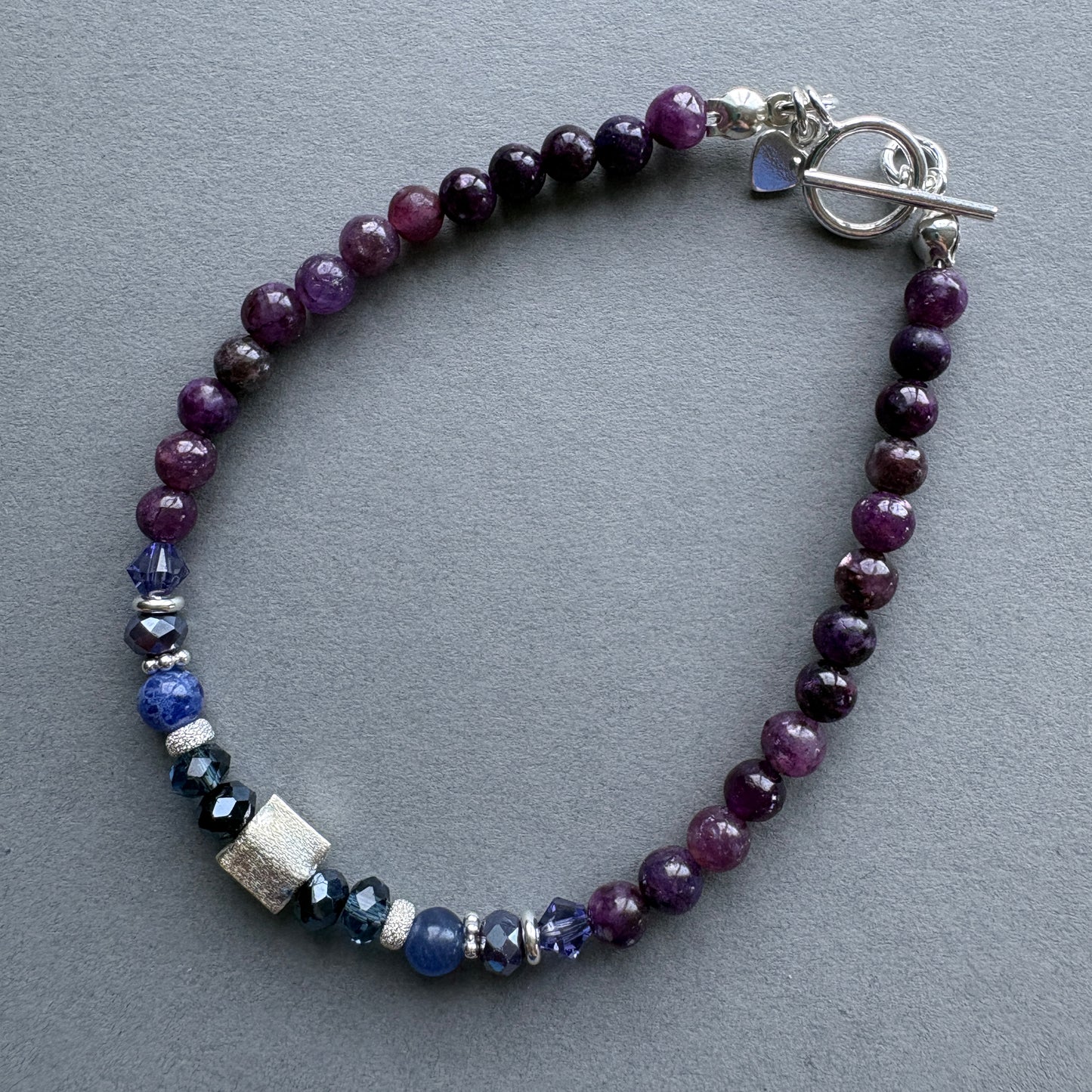Colourful Semi Precious Beaded Bracelet with Sterling Silver Details - Purple-Blue