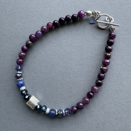 Colourful Semi Precious Beaded Bracelet with Sterling Silver Details - Purple-Blue