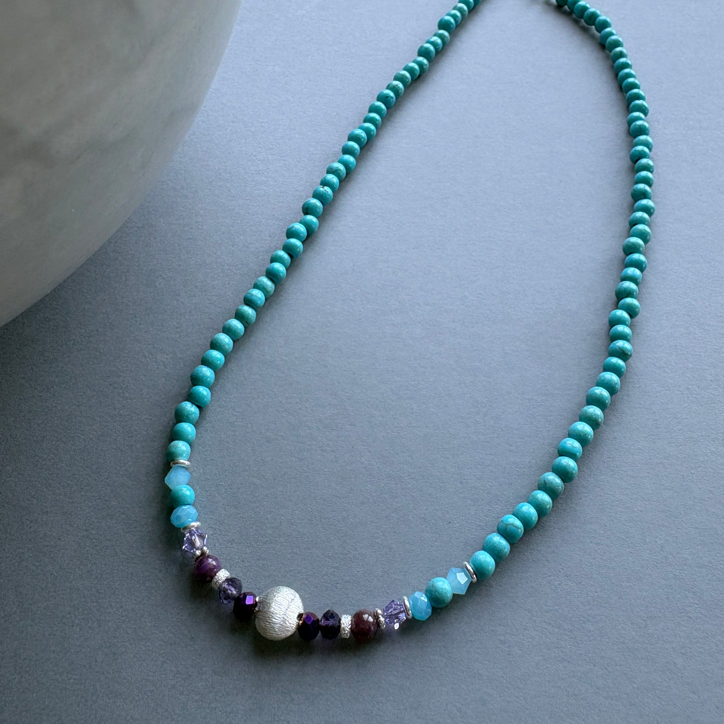 Kaleidoscope Semi‑Precious Turquoise and Lepidolite Beaded Necklace