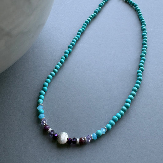Kaleidoscope Semi‑Precious Turquoise and Lepidolite Beaded Necklace