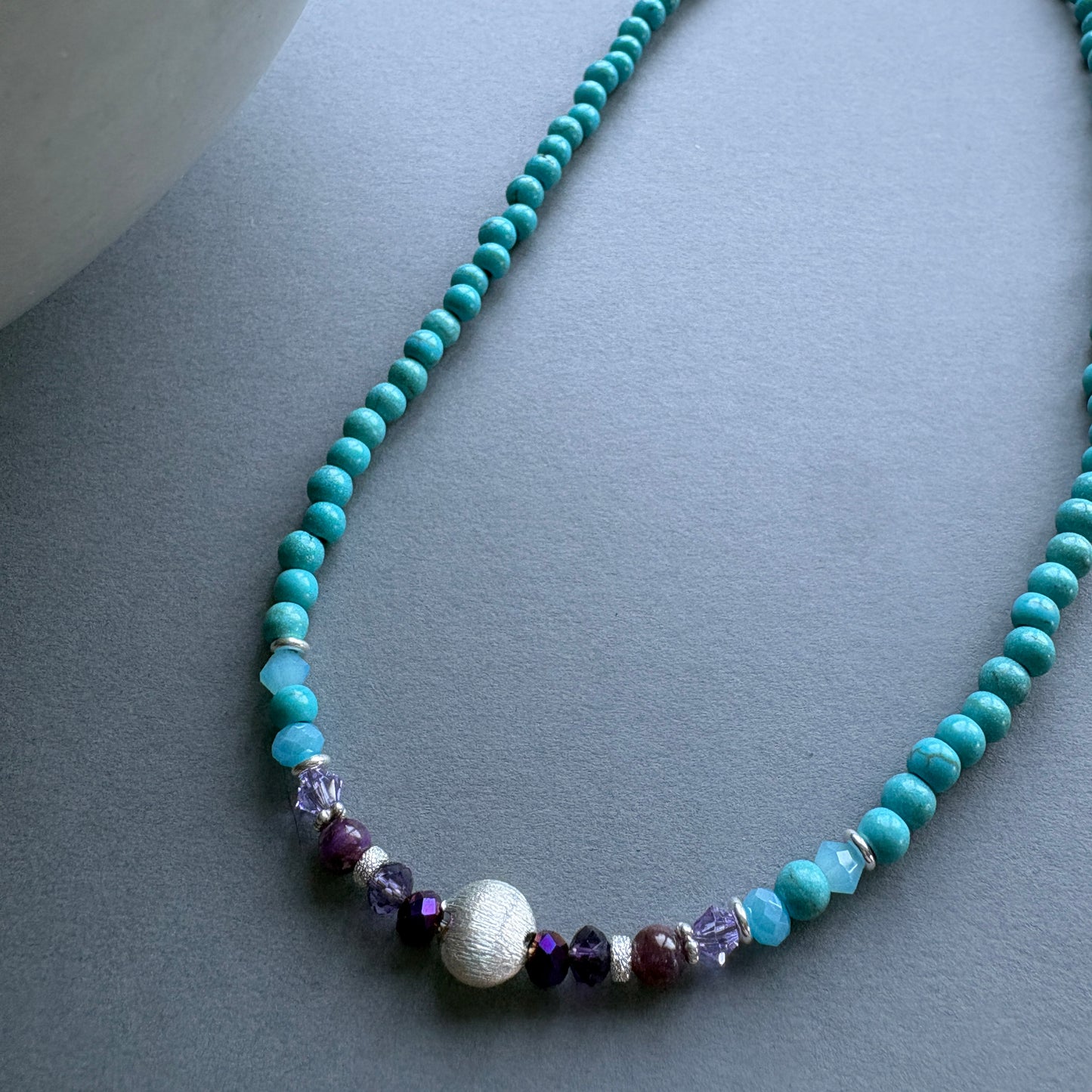 Kaleidoscope Semi‑Precious Turquoise and Lepidolite Beaded Necklace