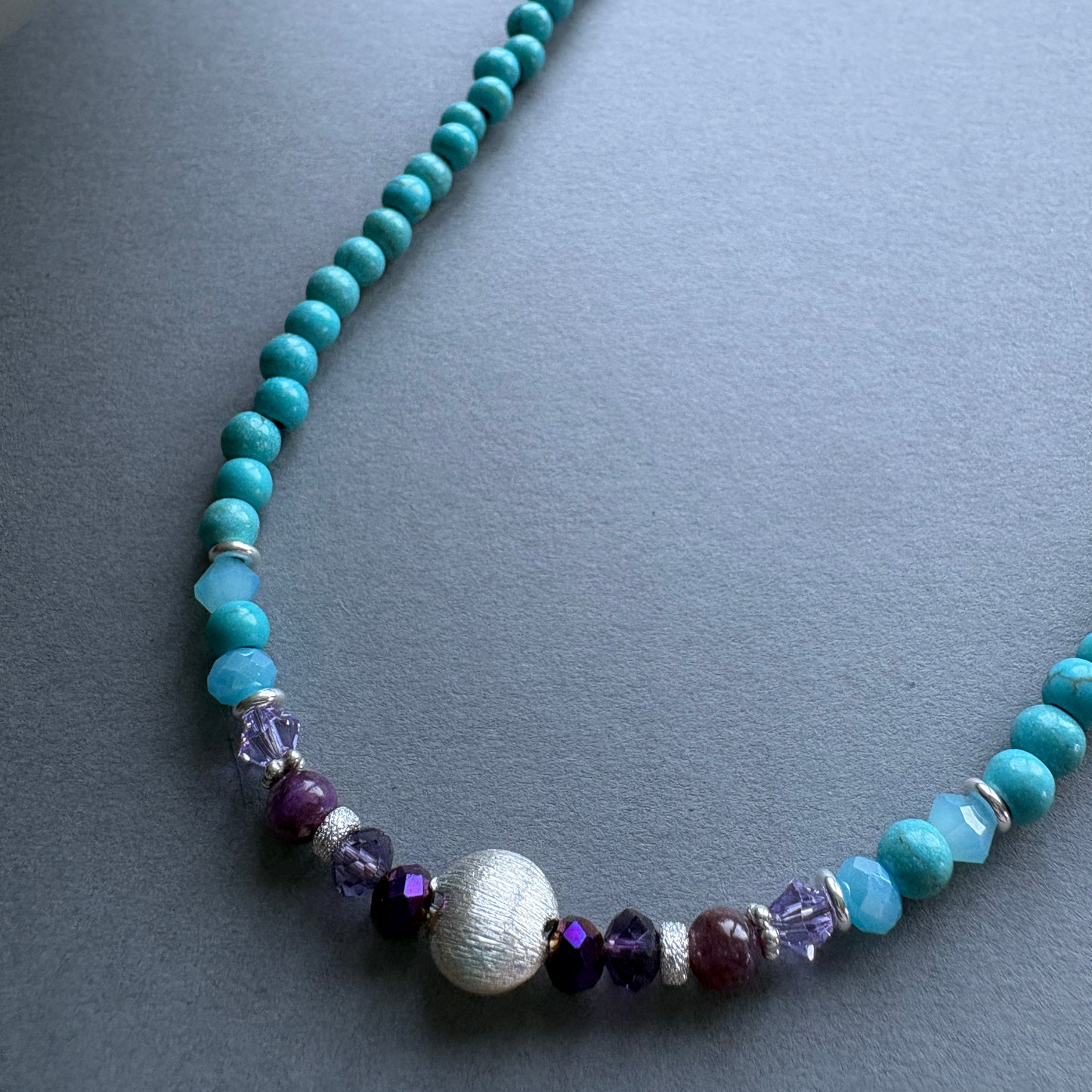 Kaleidoscope Semi‑Precious Turquoise and Lepidolite Beaded Necklace