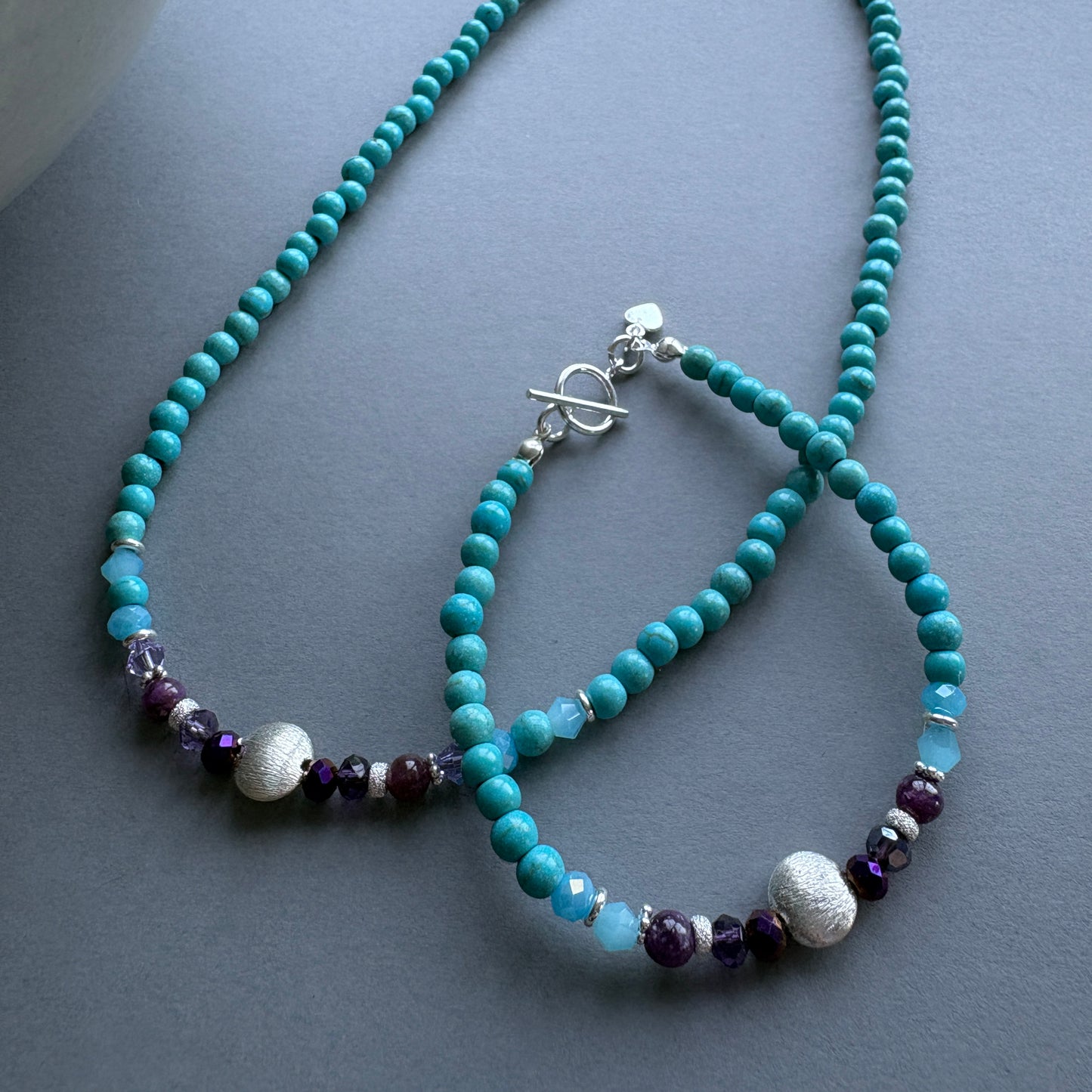 Kaleidoscope Semi‑Precious Turquoise and Lepidolite Beaded Necklace