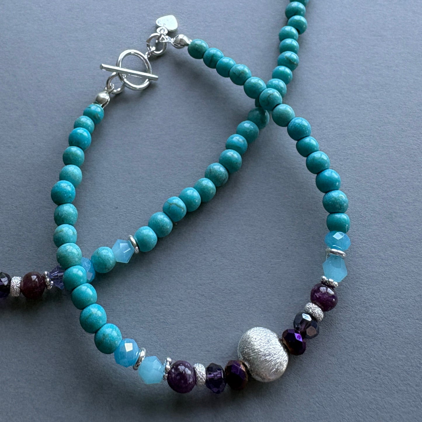 Kaleidoscope Semi‑Precious Turquoise and Lepidolite Beaded Bracelet