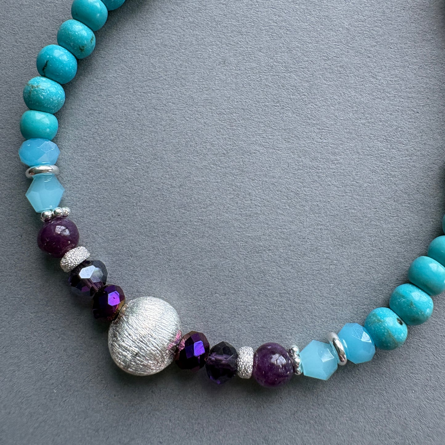 Kaleidoscope Semi‑Precious Turquoise and Lepidolite Beaded Bracelet