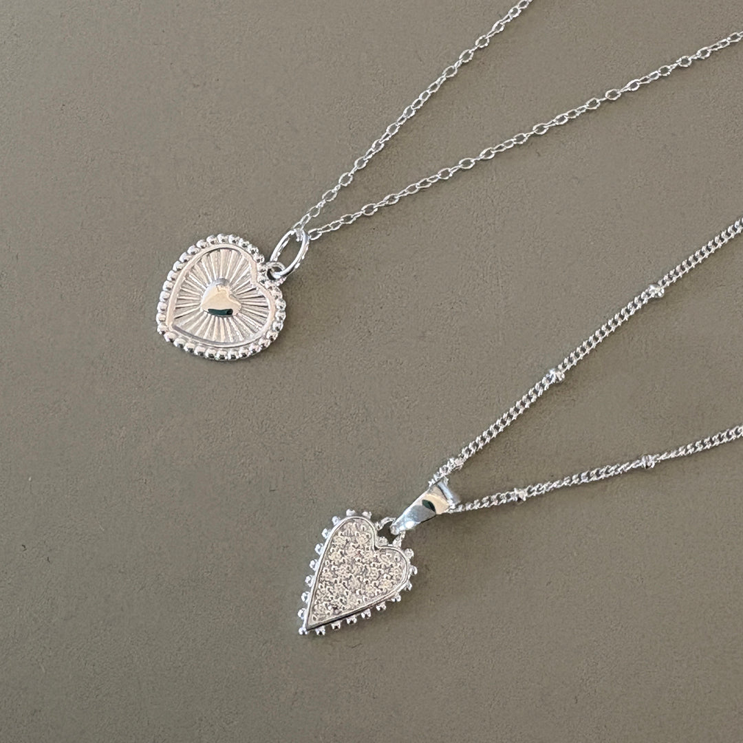 Beaded CZ Elongated Heart Pendant