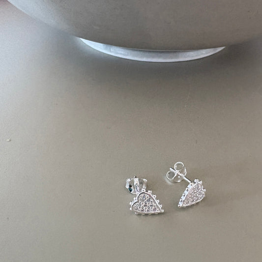 Beaded CZ Elongated Heart Earrings