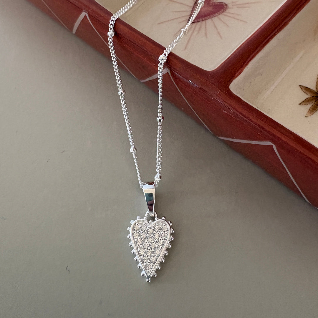 Beaded CZ Elongated Heart Pendant