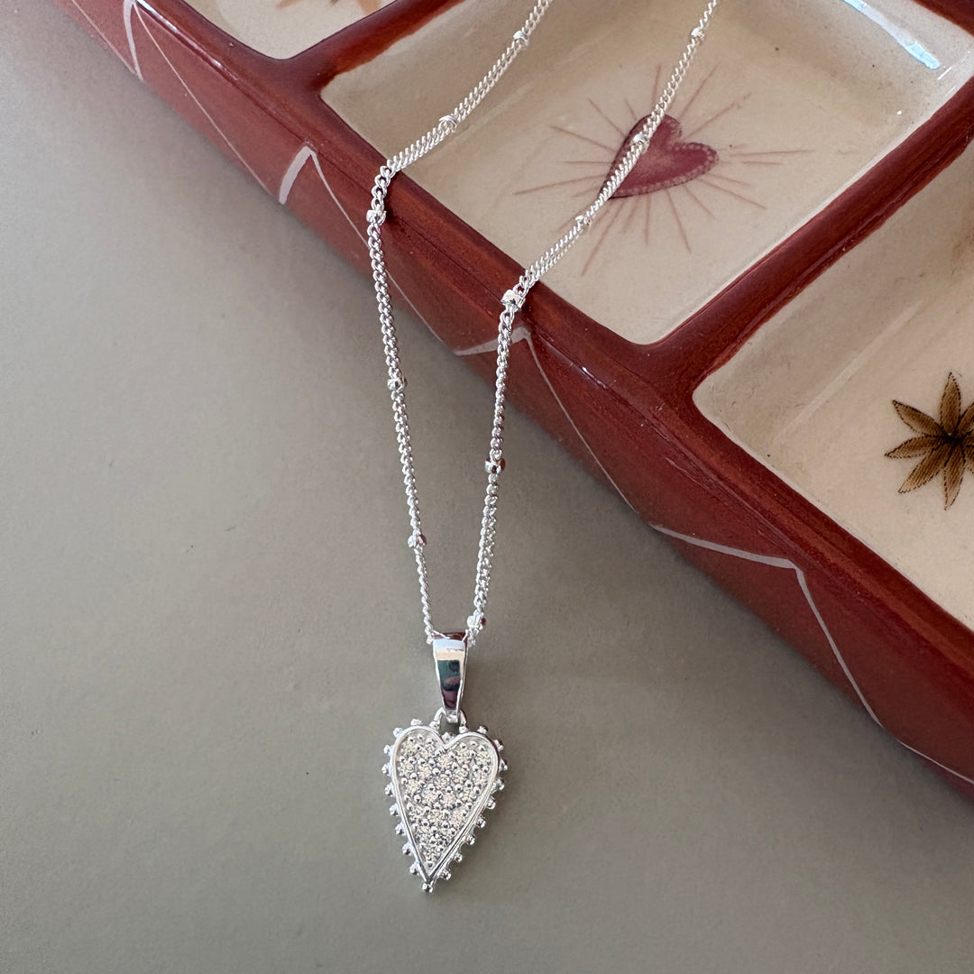Beaded CZ Elongated Heart Pendant