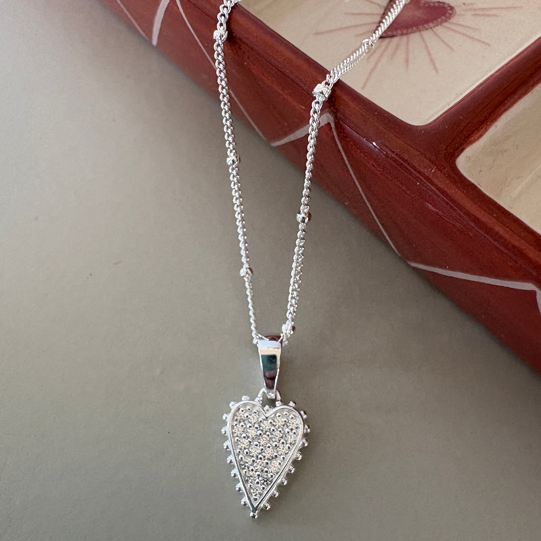 Beaded CZ Elongated Heart Pendant