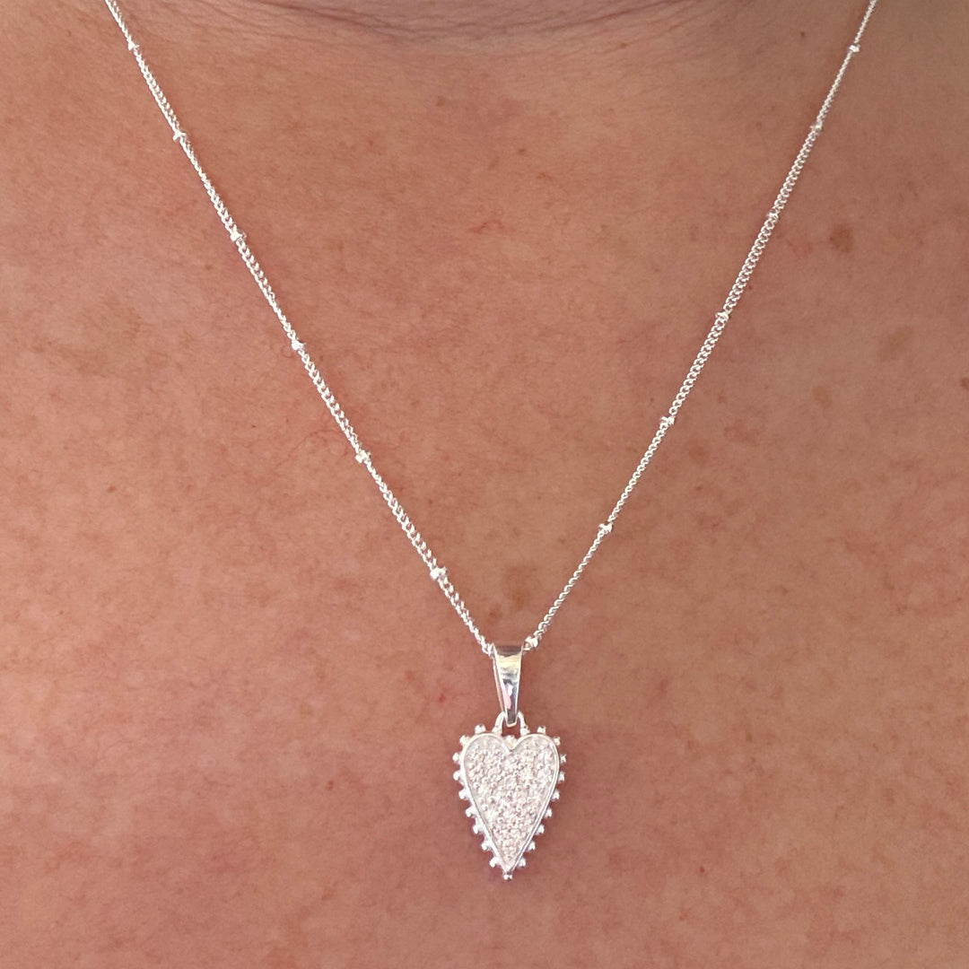Beaded CZ Elongated Heart Pendant