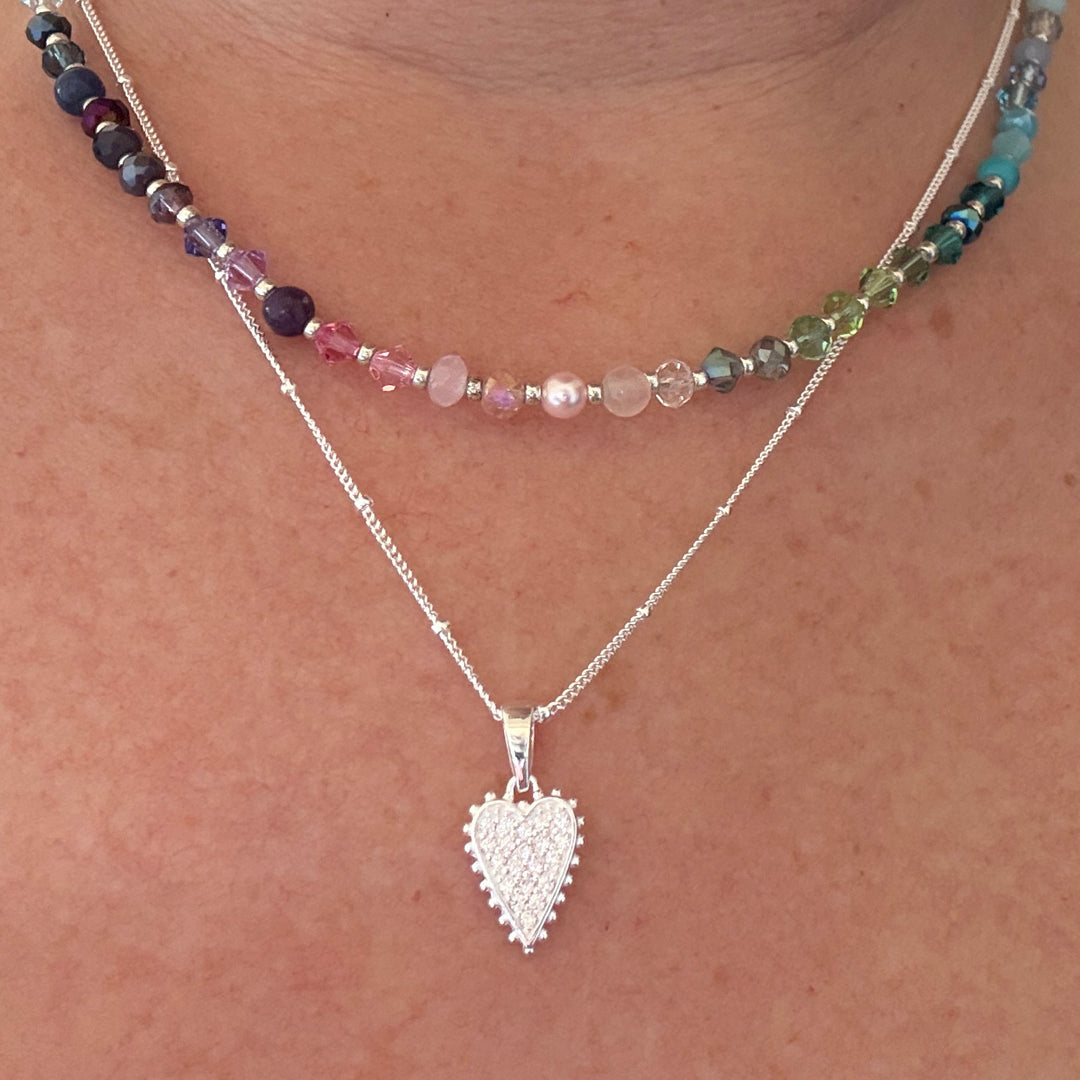 Beaded CZ Elongated Heart Pendant